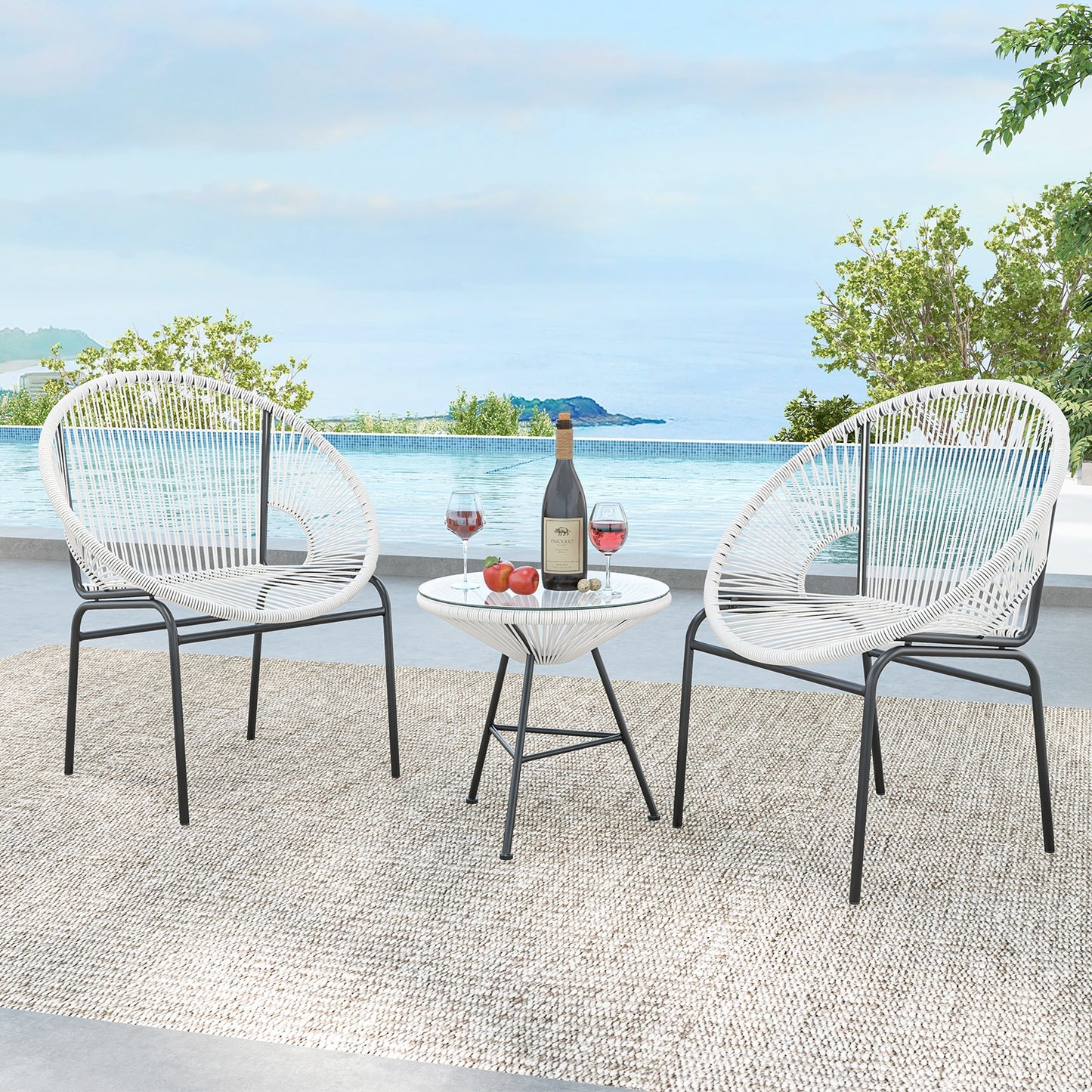 3 Pieces Patio Acapulco Furniture Bistro Set with Glass Table, White Patio Conversation Sets at Gallery Canada