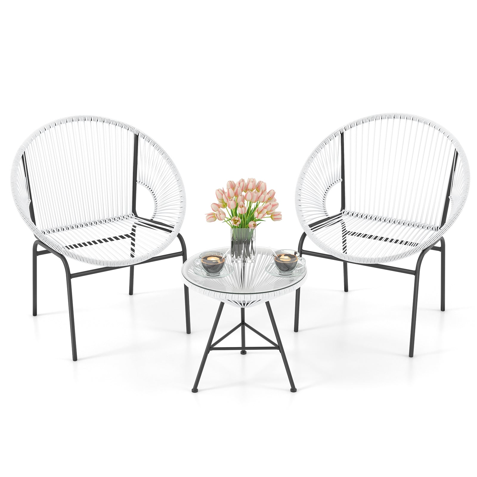 3 Pieces Patio Acapulco Furniture Bistro Set with Glass Table, White Patio Conversation Sets White at Gallery Canada