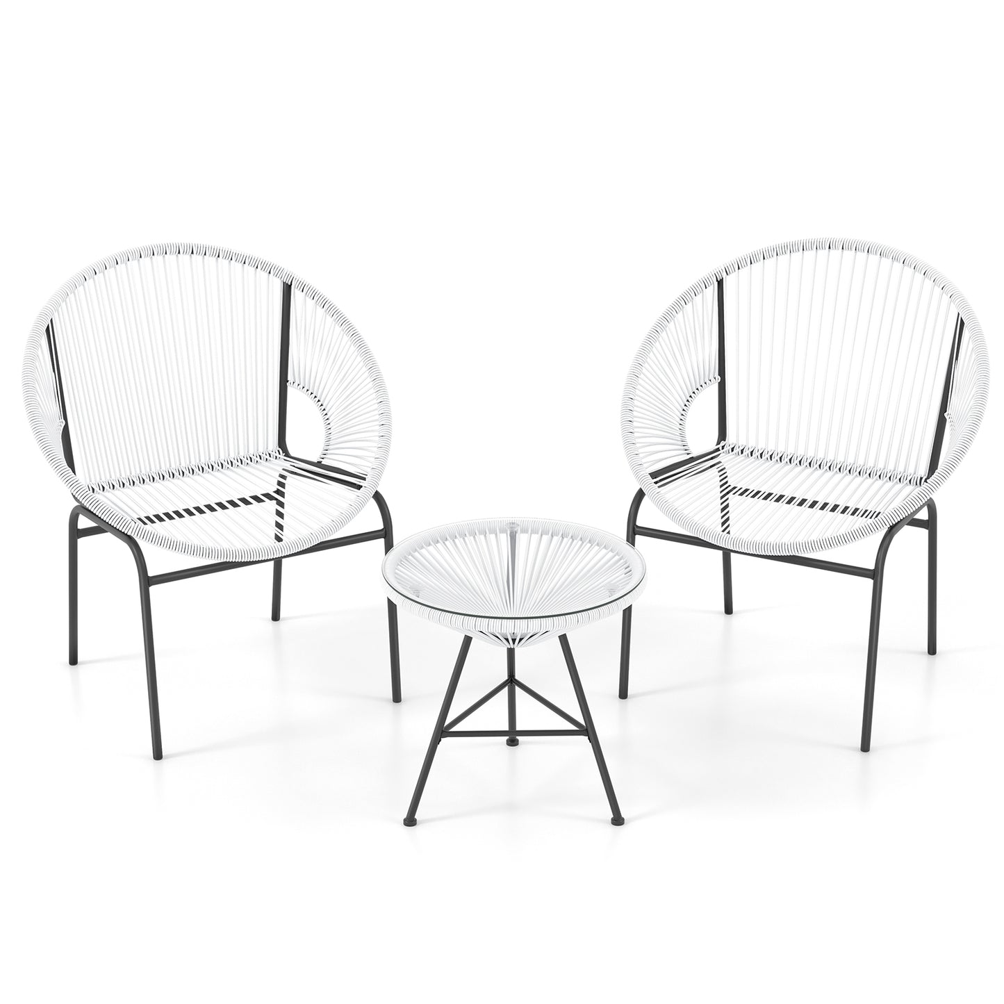 3 Pieces Patio Acapulco Furniture Bistro Set with Glass Table, White Patio Conversation Sets at Gallery Canada