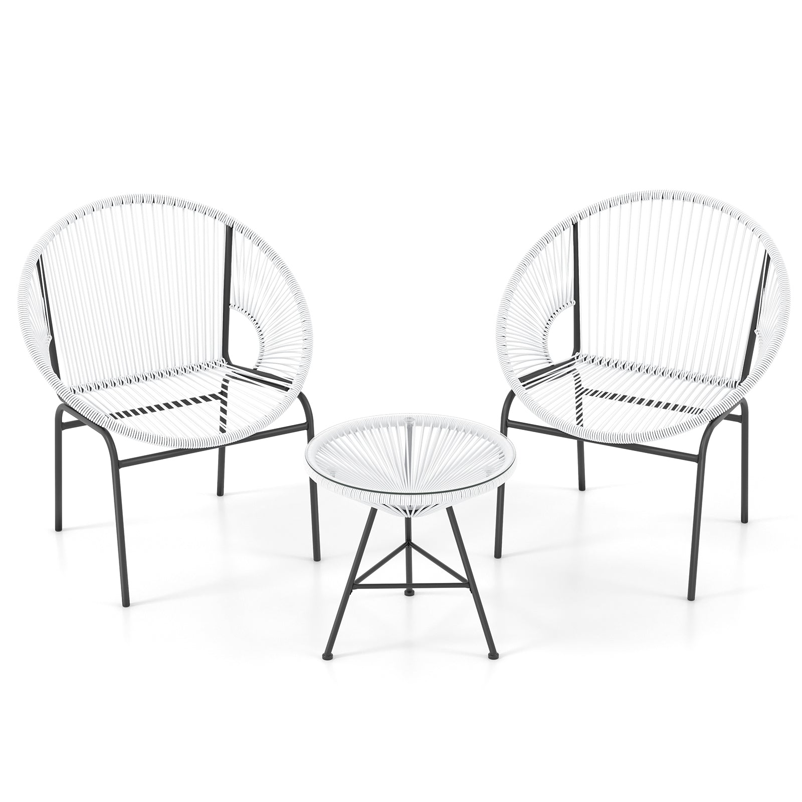 3 Pieces Patio Acapulco Furniture Bistro Set with Glass Table, White Patio Conversation Sets at Gallery Canada
