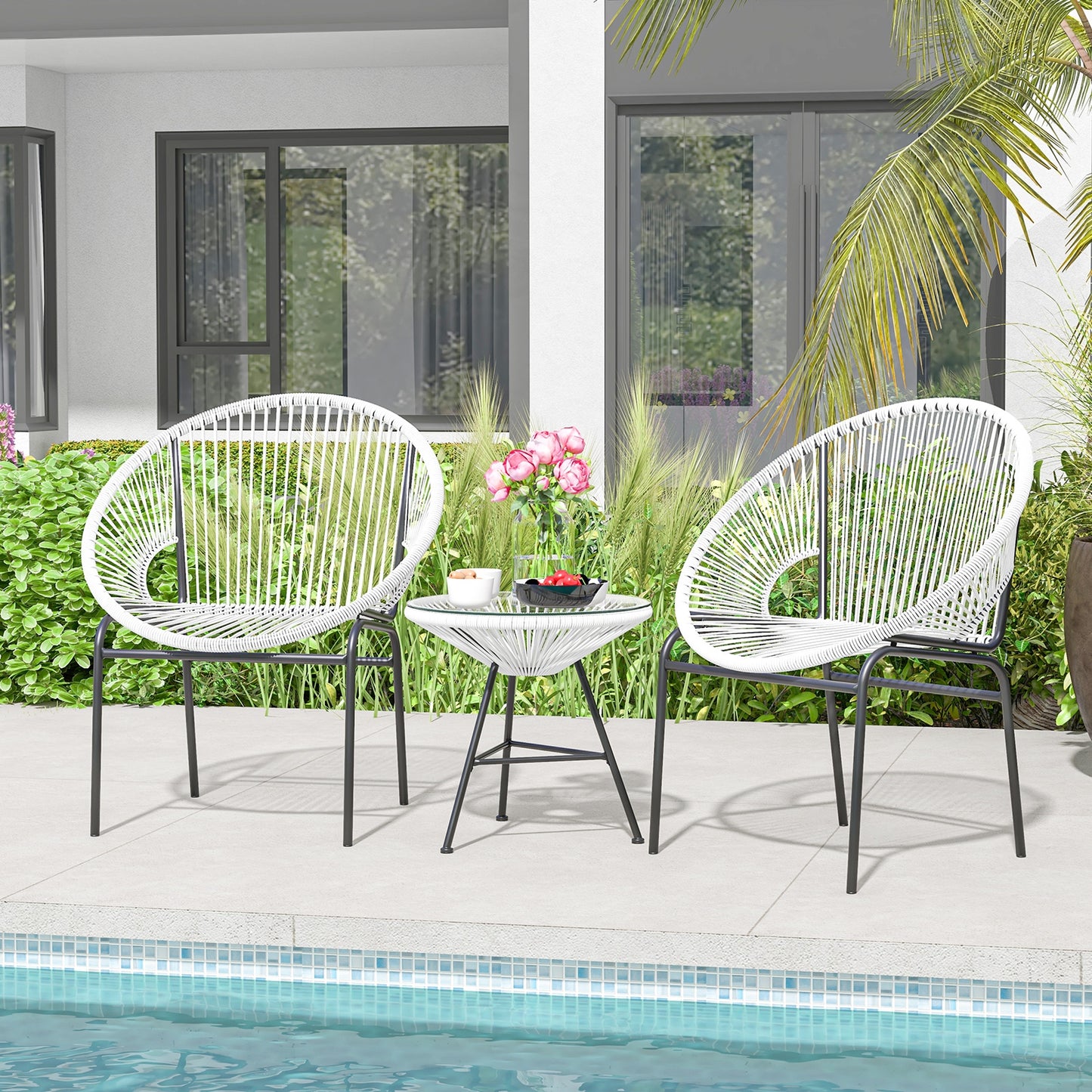 3 Pieces Patio Acapulco Furniture Bistro Set with Glass Table, White Patio Conversation Sets at Gallery Canada