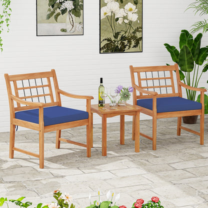 3 Piece Wood Patio Furniture Set with Seat Cushions and Acacia Wood Frame, Navy Patio Conversation Sets at Gallery Canada