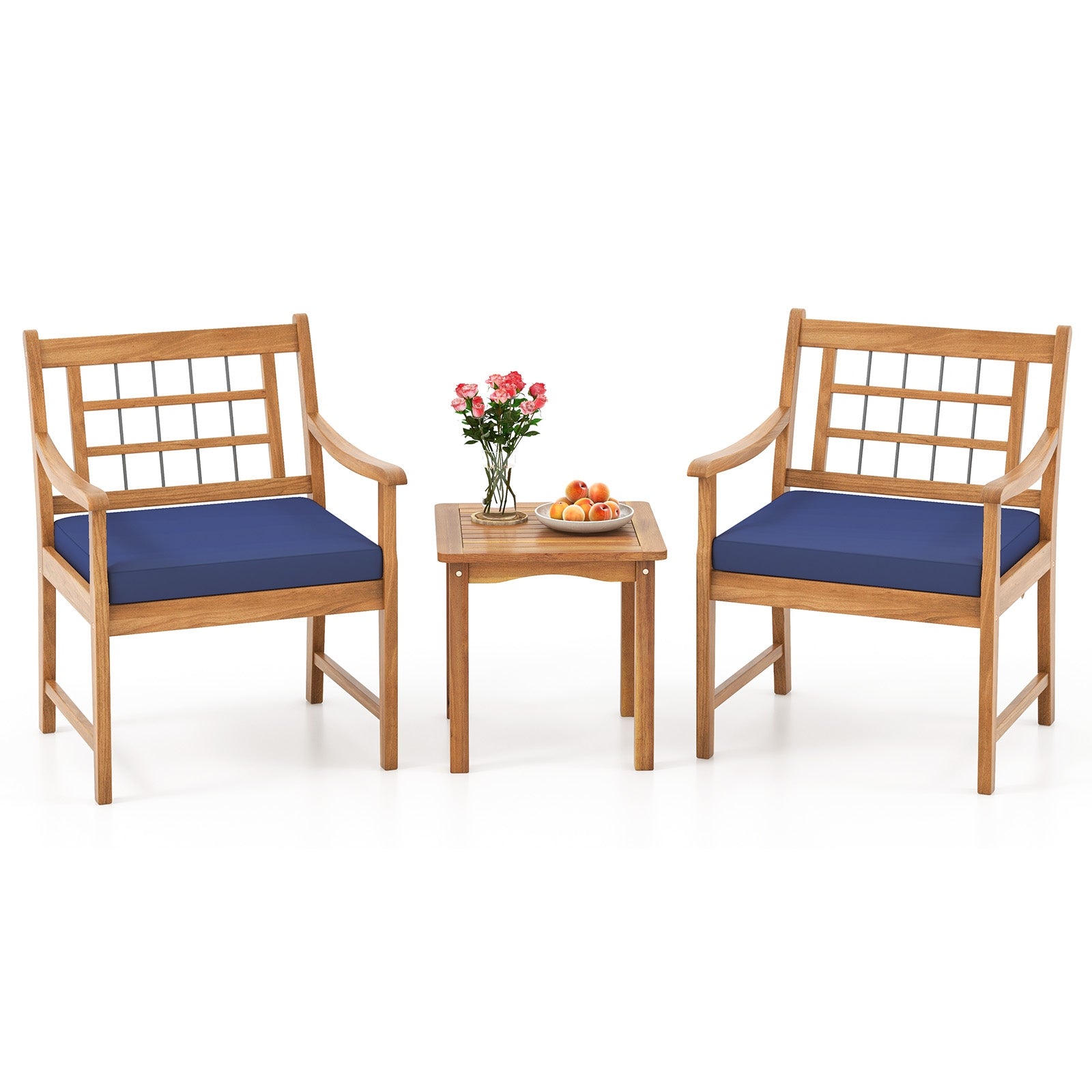3 Piece Wood Patio Furniture Set with Seat Cushions and Acacia Wood Frame, Navy Patio Conversation Sets at Gallery Canada