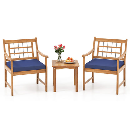 3 Piece Wood Patio Furniture Set with Seat Cushions and Acacia Wood Frame, Navy Patio Conversation Sets at Gallery Canada