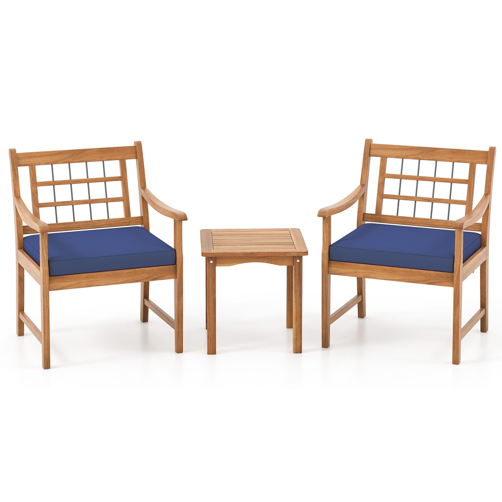3 Piece Wood Patio Furniture Set with Seat Cushions and Acacia Wood Frame, Navy Patio Conversation Sets at Gallery Canada