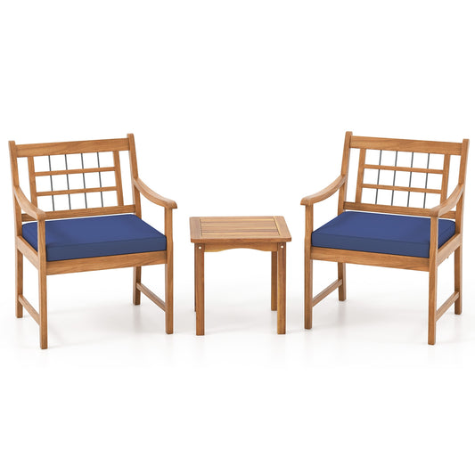 3 Piece Wood Patio Furniture Set with Seat Cushions and Acacia Wood Frame, Navy Patio Conversation Sets Navy at Gallery Canada