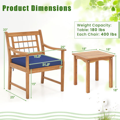 3 Piece Wood Patio Furniture Set with Seat Cushions and Acacia Wood Frame, Navy Patio Conversation Sets at Gallery Canada