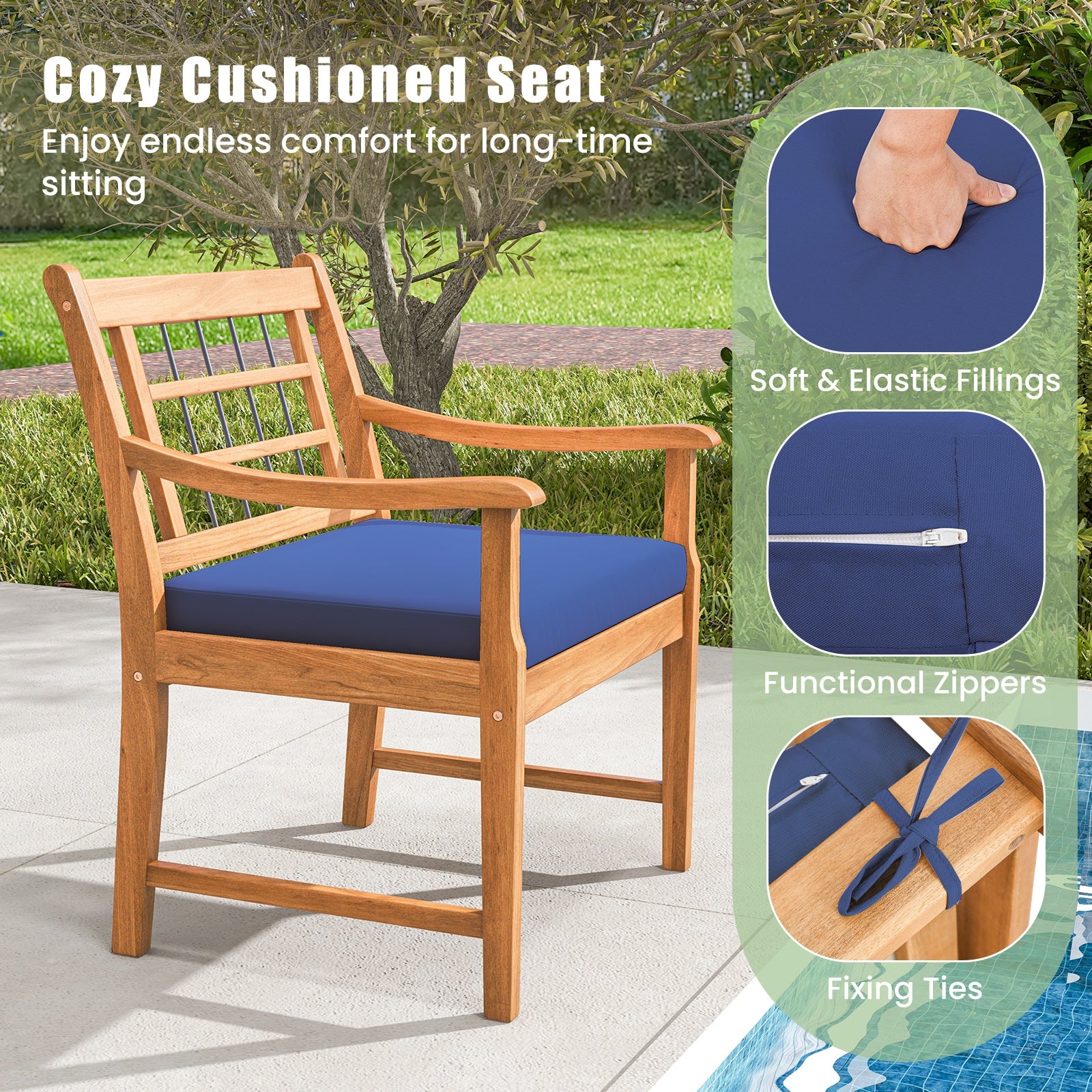 3 Piece Wood Patio Furniture Set with Seat Cushions and Acacia Wood Frame, Navy Patio Conversation Sets at Gallery Canada
