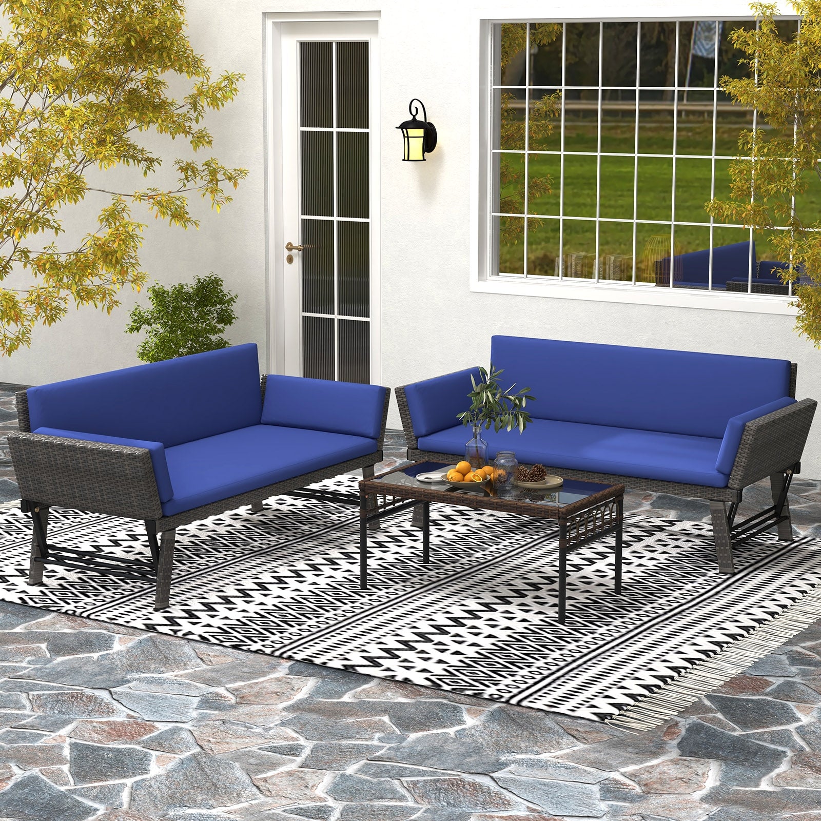 Outdoor Convertible Sofa Daybed with Adjustable Armrests for Balcony, Navy Patio Conversation Sets at Gallery Canada