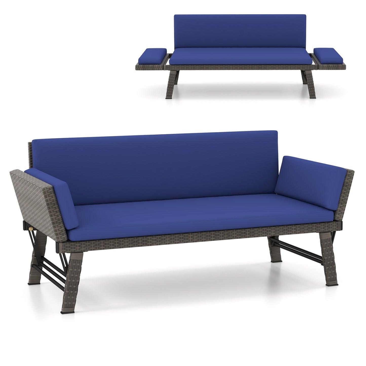 Outdoor Convertible Sofa Daybed with Adjustable Armrests for Balcony, Navy Patio Conversation Sets at Gallery Canada