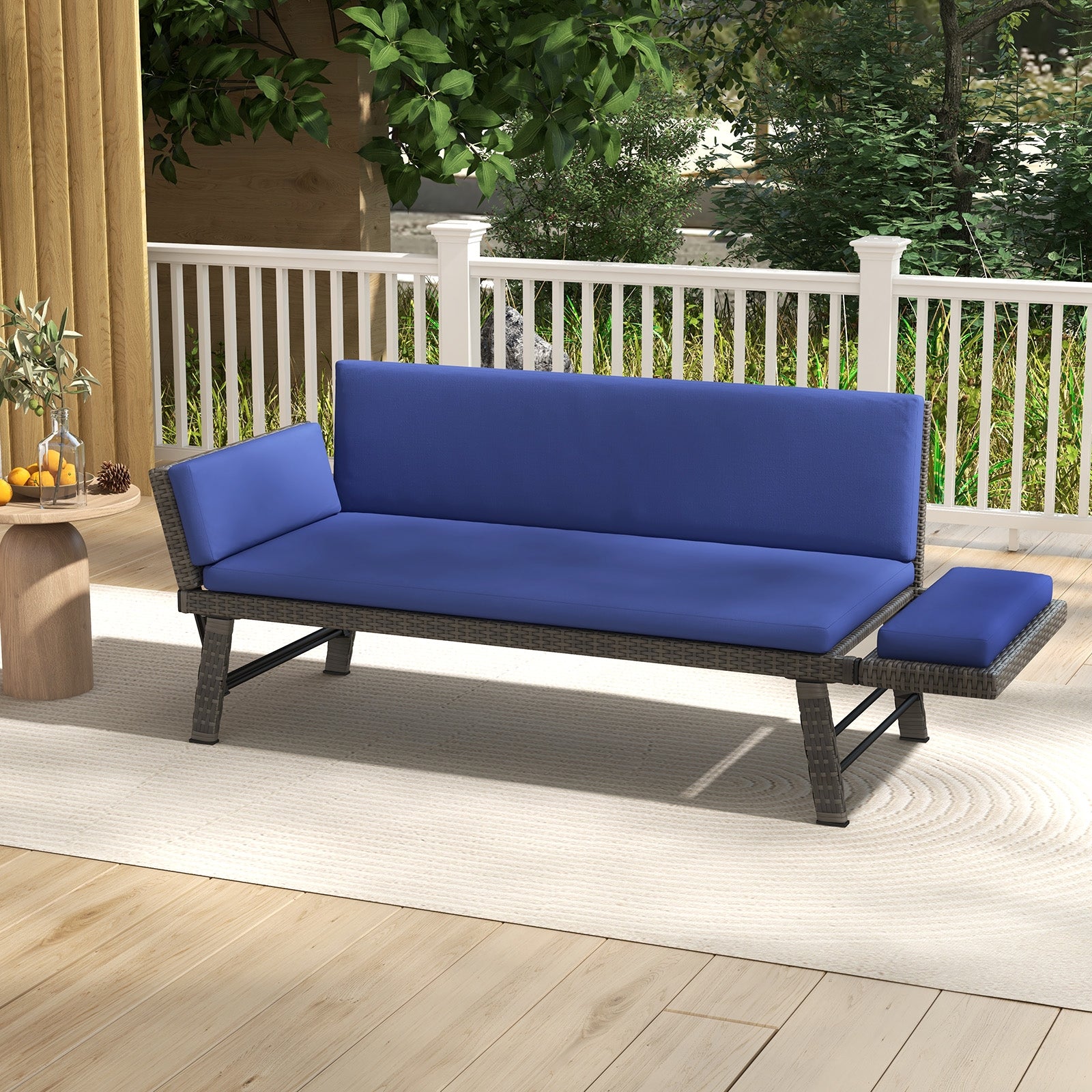 Outdoor Convertible Sofa Daybed with Adjustable Armrests for Balcony, Navy Patio Conversation Sets at Gallery Canada