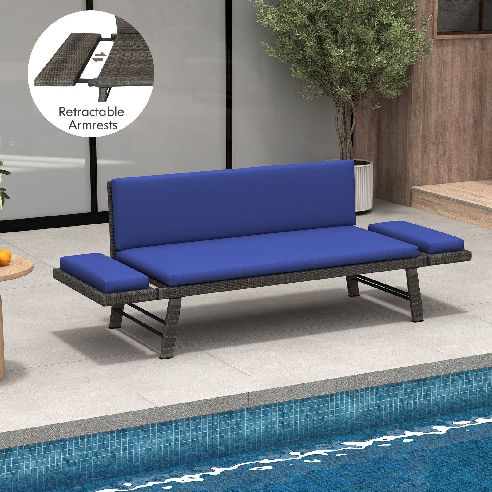 Outdoor Convertible Sofa Daybed with Adjustable Armrests for Balcony, Navy Patio Conversation Sets at Gallery Canada