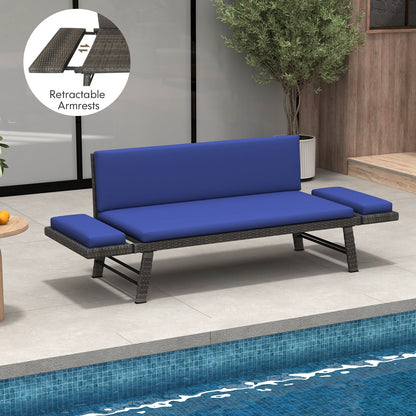 Outdoor Convertible Sofa Daybed with Adjustable Armrests for Balcony, Navy Patio Conversation Sets at Gallery Canada