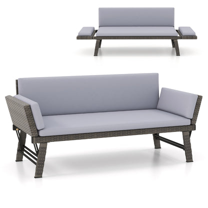 Outdoor Convertible Sofa Daybed, Adjustable Armrests, Gray
