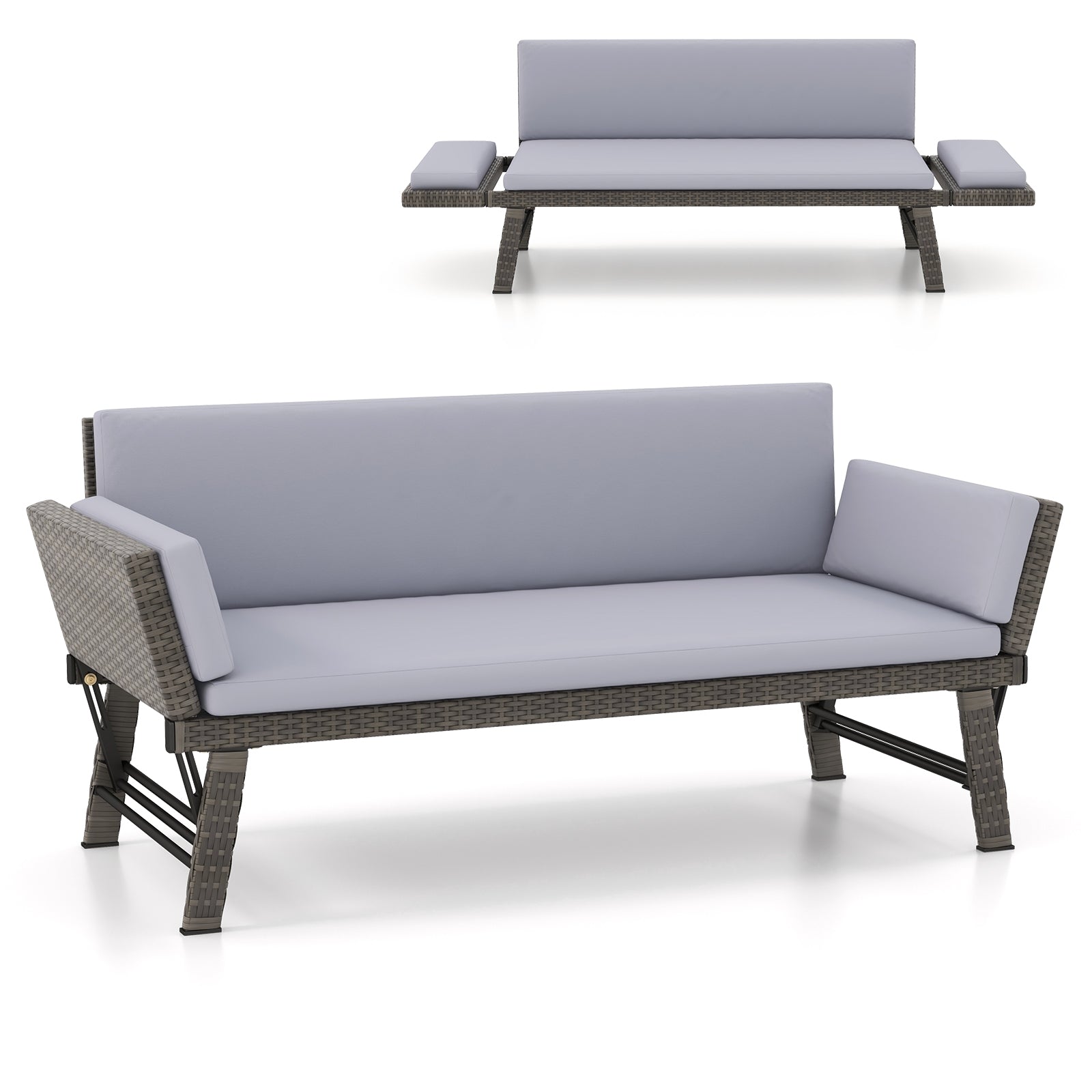 Outdoor Convertible Sofa Daybed with Adjustable Armrests for Balcony, Gray Patio Conversation Sets at Gallery Canada