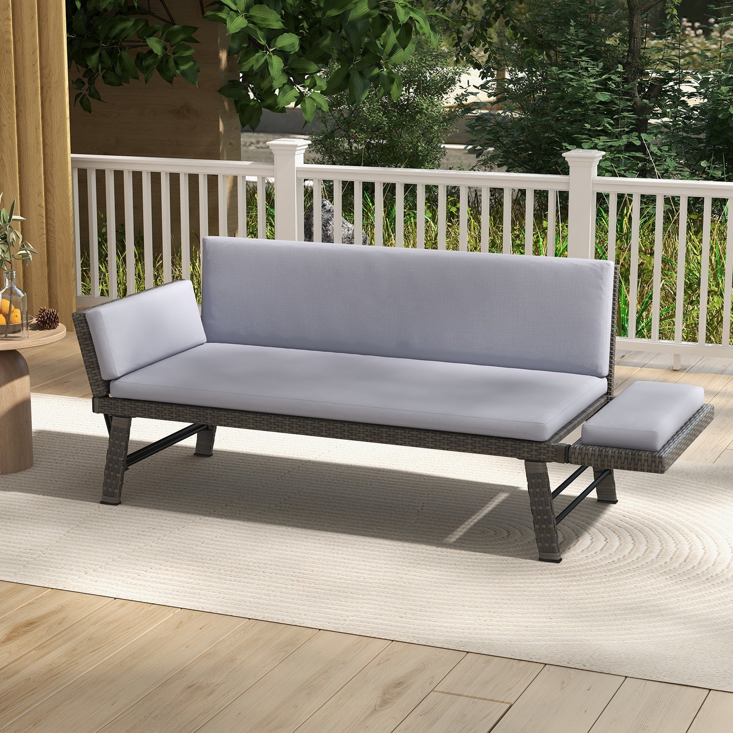 Outdoor Convertible Sofa Daybed with Adjustable Armrests for Balcony, Gray Patio Conversation Sets at Gallery Canada