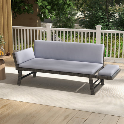 Outdoor Convertible Sofa Daybed with Adjustable Armrests for Balcony, Gray Patio Conversation Sets at Gallery Canada
