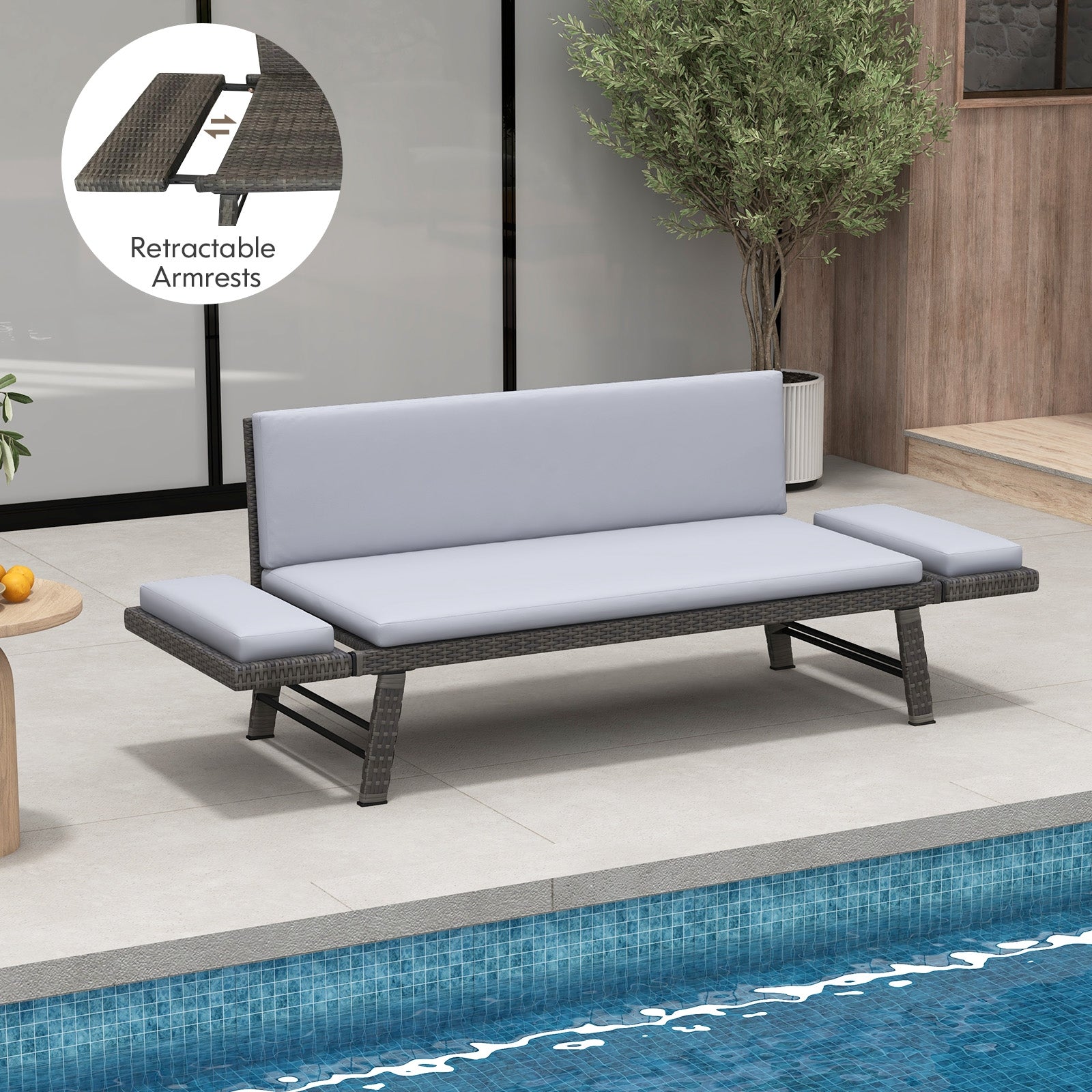 Outdoor Convertible Sofa Daybed with Adjustable Armrests for Balcony, Gray Patio Conversation Sets at Gallery Canada