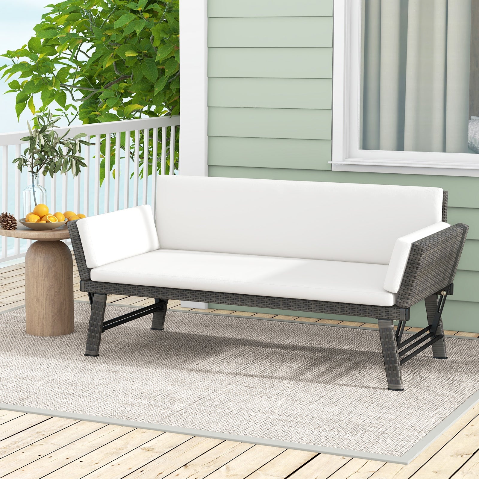 Outdoor Convertible Sofa Daybed with Adjustable Armrests for Balcony, Off White Patio Conversation Sets at Gallery Canada