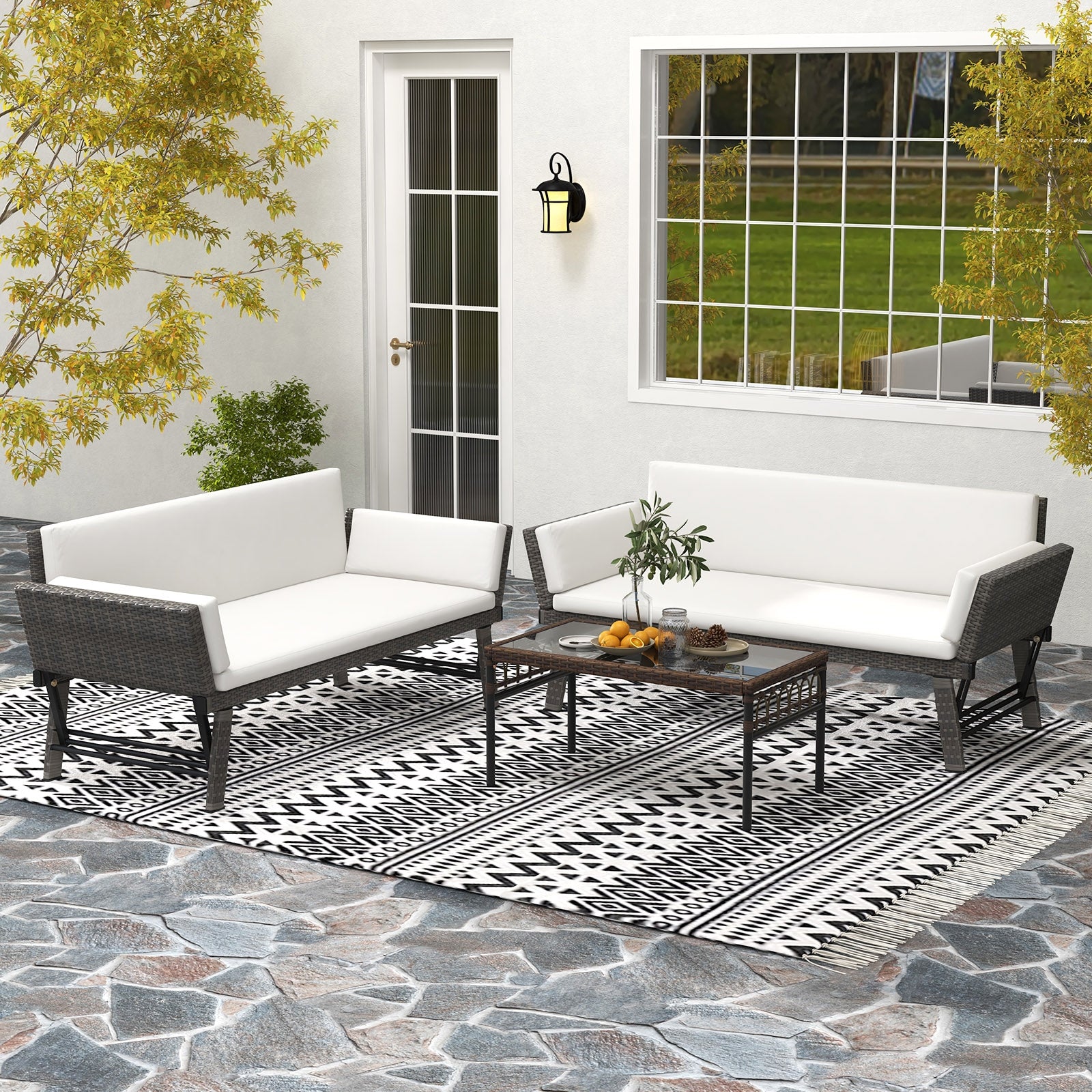 Outdoor Convertible Sofa Daybed with Adjustable Armrests for Balcony, Off White Patio Conversation Sets at Gallery Canada