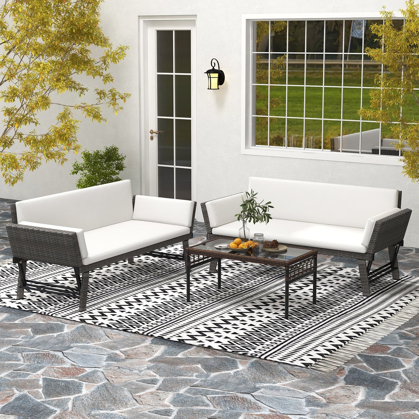 Outdoor Convertible Sofa Daybed with Adjustable Armrests for Balcony, Off White Patio Conversation Sets at Gallery Canada