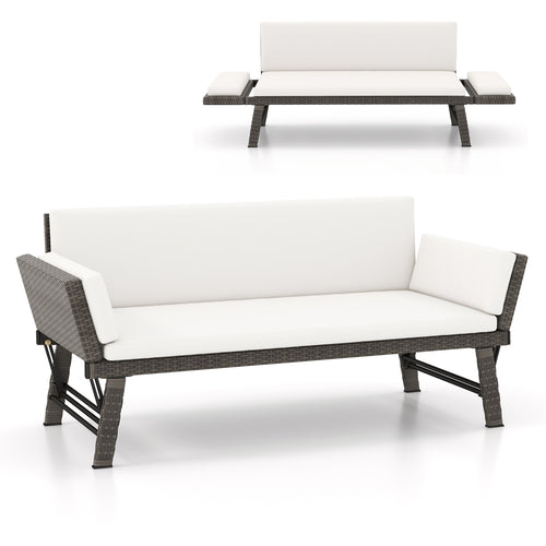 Outdoor Convertible Sofa Daybed with Adjustable Armrests for Balcony, Off White