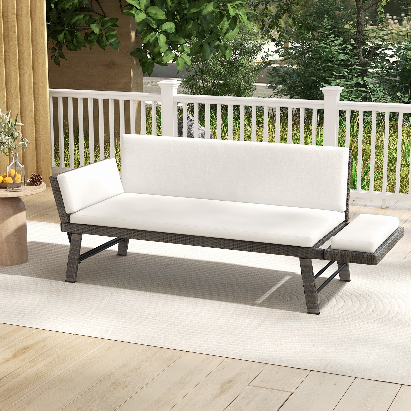 Outdoor Convertible Sofa Daybed with Adjustable Armrests for Balcony, Off White Patio Conversation Sets at Gallery Canada