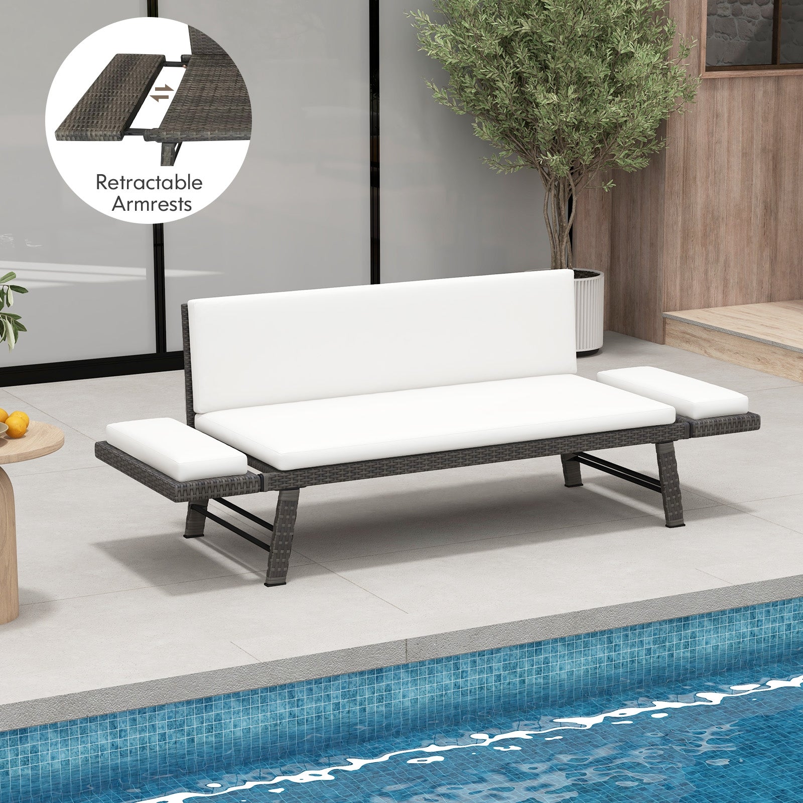 Outdoor Convertible Sofa Daybed with Adjustable Armrests for Balcony, Off White Patio Conversation Sets at Gallery Canada