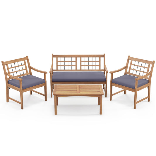 4 Piece Wood Patio Furniture, Armchairs Loveseat Coffee Table, Gray Patio Conversation Sets Gray at Gallery Canada