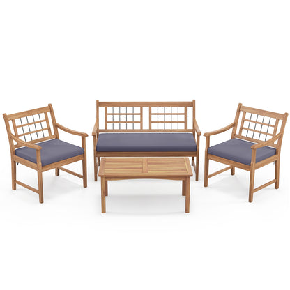 4 Pièces de Mobilier de Patio en Bois, Fauteuils Canapé d'Amour Table Basse, Gris