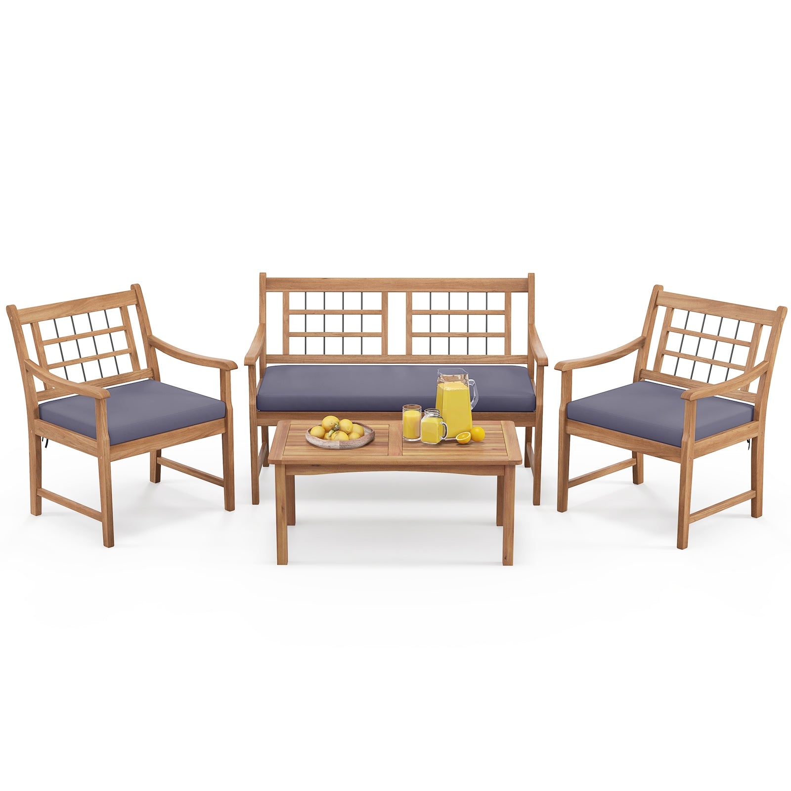 4 Piece Wood Patio Furniture with Armchairs Loveseat and Coffee Table, Gray Patio Conversation Sets at Gallery Canada