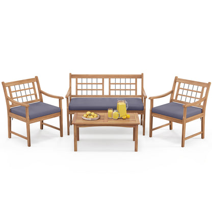 4 Piece Wood Patio Furniture with Armchairs Loveseat and Coffee Table, Gray Patio Conversation Sets at Gallery Canada
