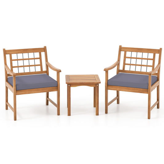 3 Piece Wood Patio Set, Acacia Wood Frame, Cushions, Gray Patio Conversation Sets Gray at Gallery Canada