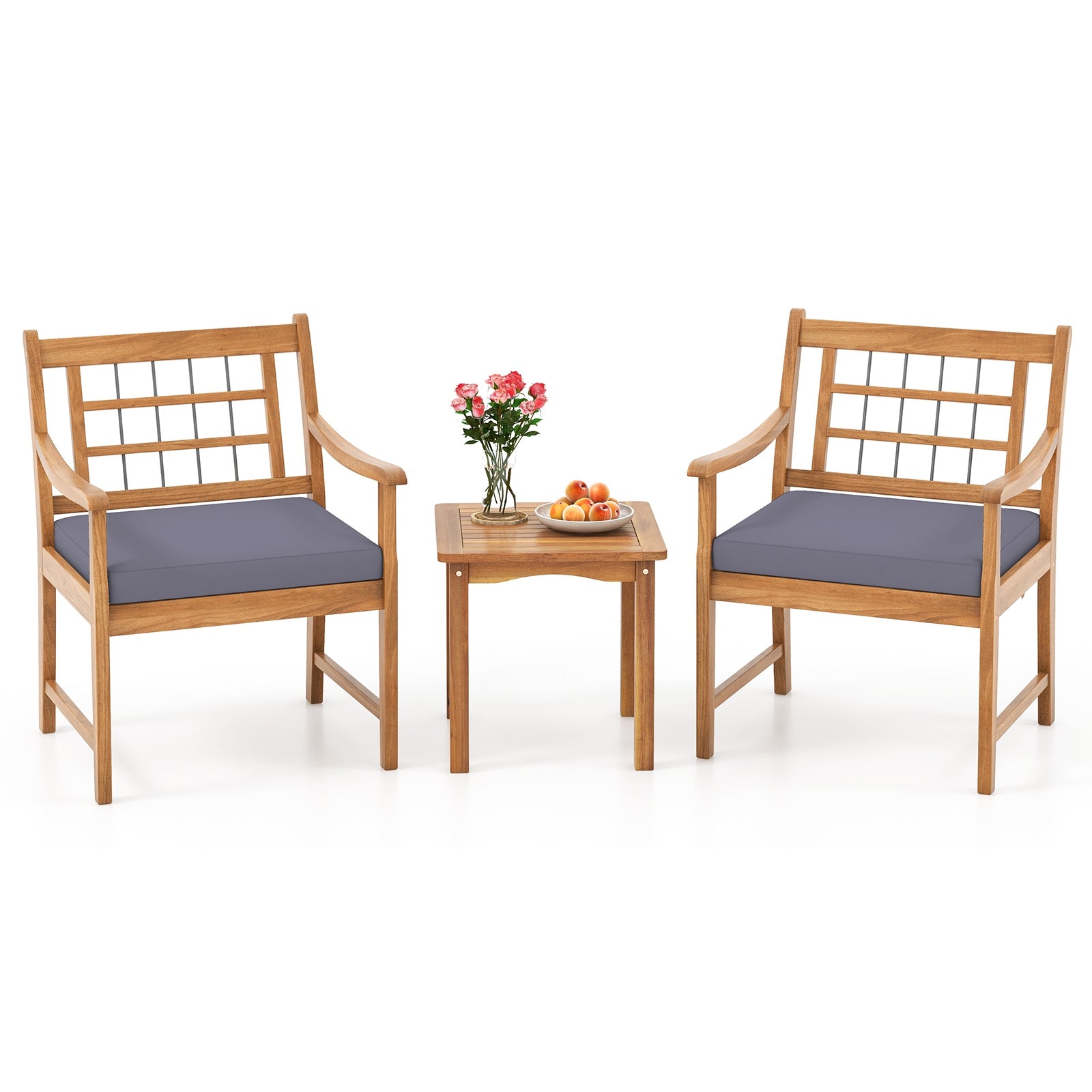 3 Piece Wood Patio Furniture Set with Seat Cushions and Acacia Wood Frame, Gray Patio Conversation Sets at Gallery Canada
