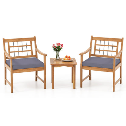 3 Piece Wood Patio Furniture Set with Seat Cushions and Acacia Wood Frame, Gray Patio Conversation Sets at Gallery Canada