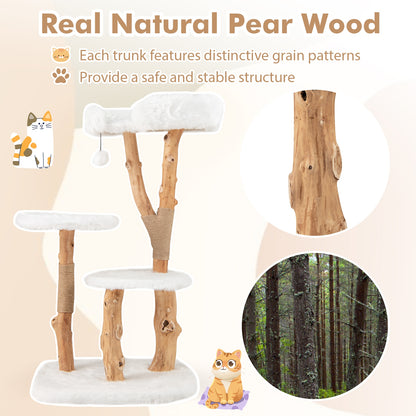44 Inch Solid Wood Cat Tree, Perch, Natural Jute Scratching Posts, White Cat Trees Condos & Scratchers at Gallery Canada