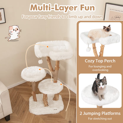 44 Inch Solid Wood Cat Tree, Perch, Natural Jute Scratching Posts, White Cat Trees Condos & Scratchers at Gallery Canada