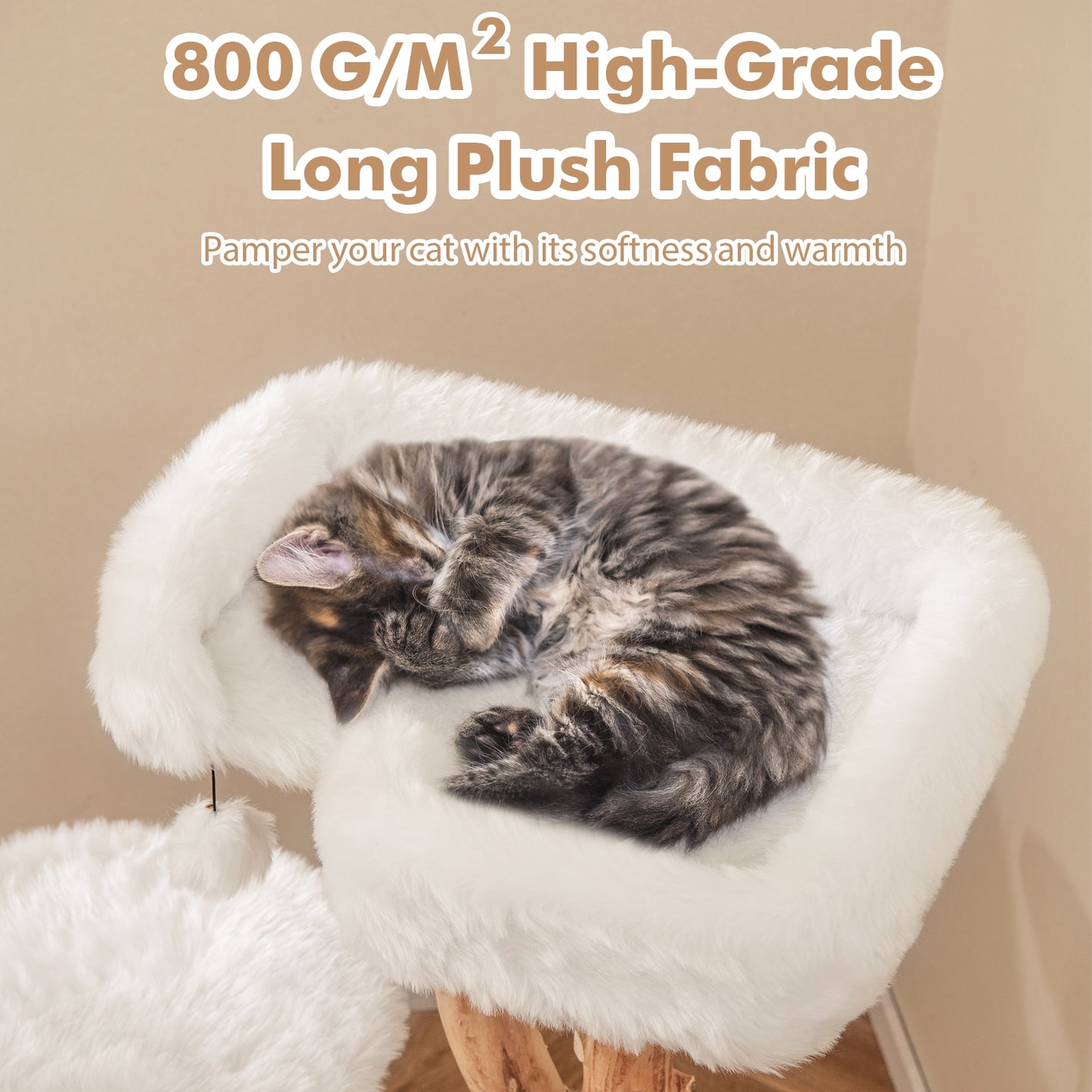 44 Inch Solid Wood Cat Tree, Perch, Natural Jute Scratching Posts, White Cat Trees Condos & Scratchers at Gallery Canada