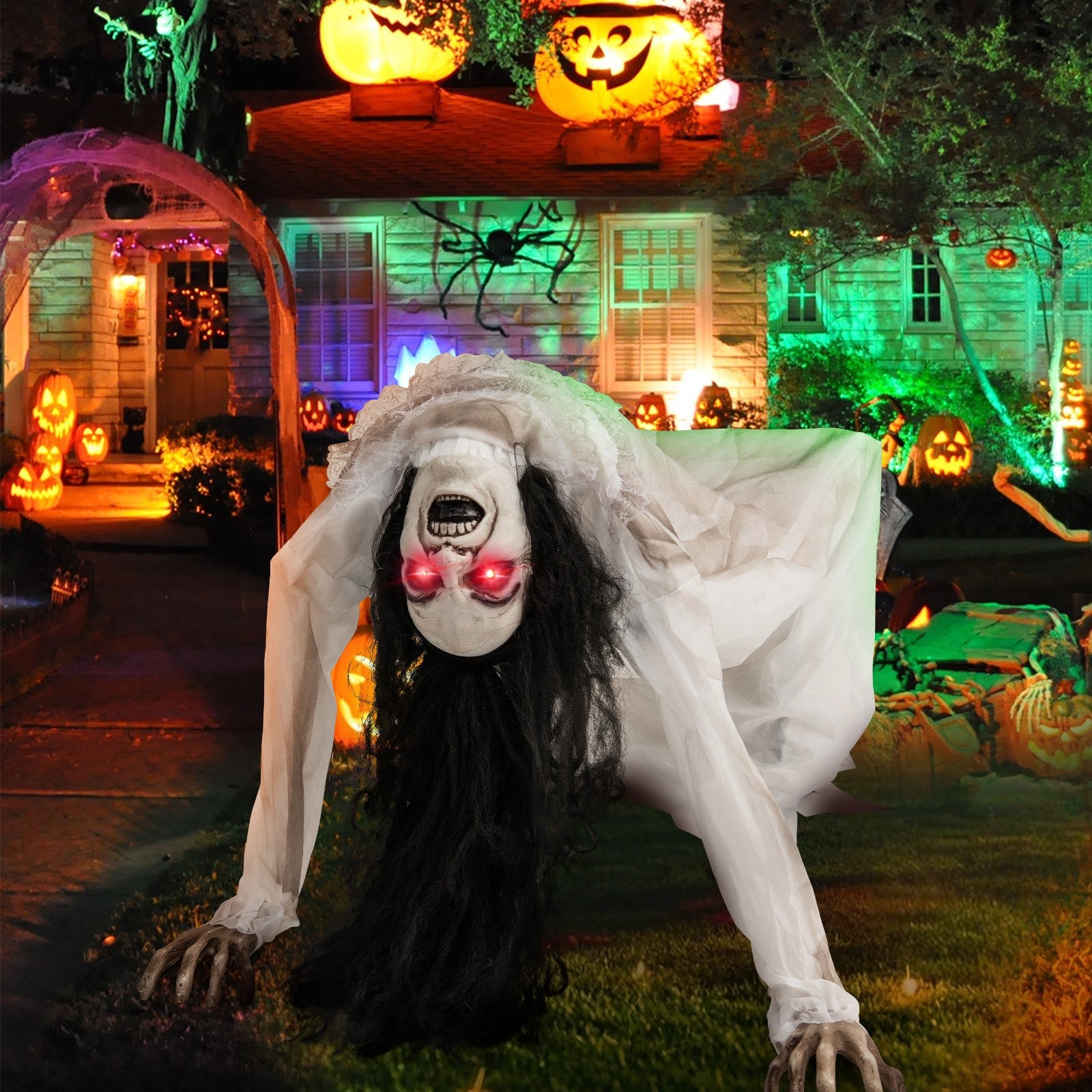 Halloween Animatronic Crawling Woman Ghost, LED Eyes, Vocally Triggered, Multicolor Halloween at Gallery Canada