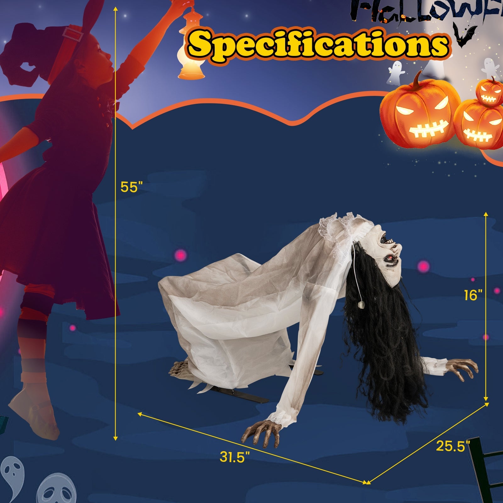 Halloween Animatronic Crawling Woman Ghost, LED Eyes, Vocally Triggered, Multicolor Halloween at Gallery Canada