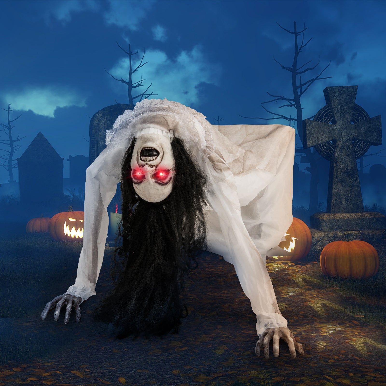 Halloween Animatronic Crawling Woman Ghost, LED Eyes, Vocally Triggered, Multicolor Halloween at Gallery Canada
