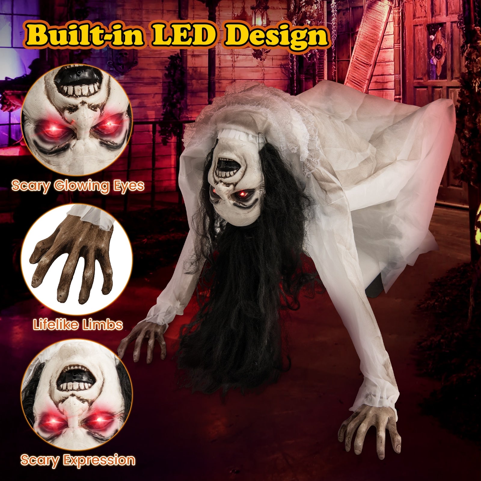 Halloween Animatronic Crawling Woman Ghost, LED Eyes, Vocally Triggered, Multicolor Halloween at Gallery Canada
