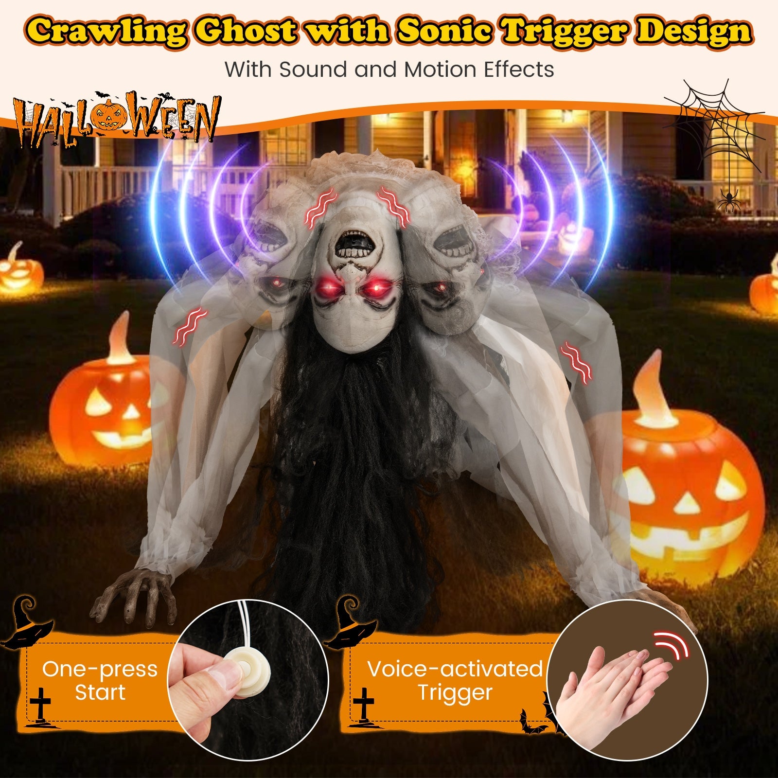 Halloween Animatronic Crawling Woman Ghost, LED Eyes, Vocally Triggered, Multicolor Halloween at Gallery Canada