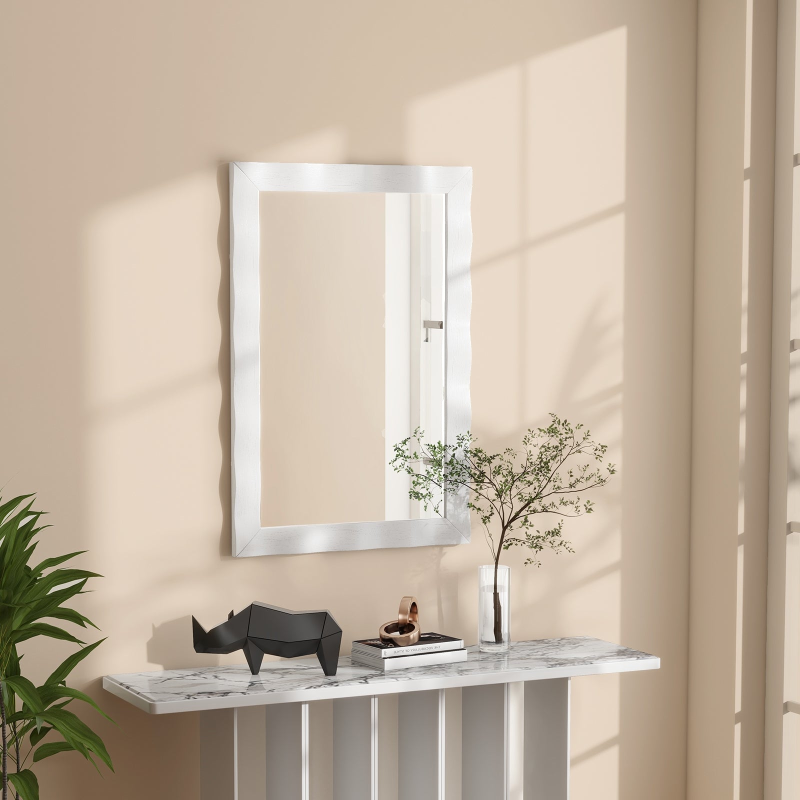 41.5 x 28 inches Farmhouse Wall Mirror with Solid Wood Frame, White Wall Mirrors at Gallery Canada