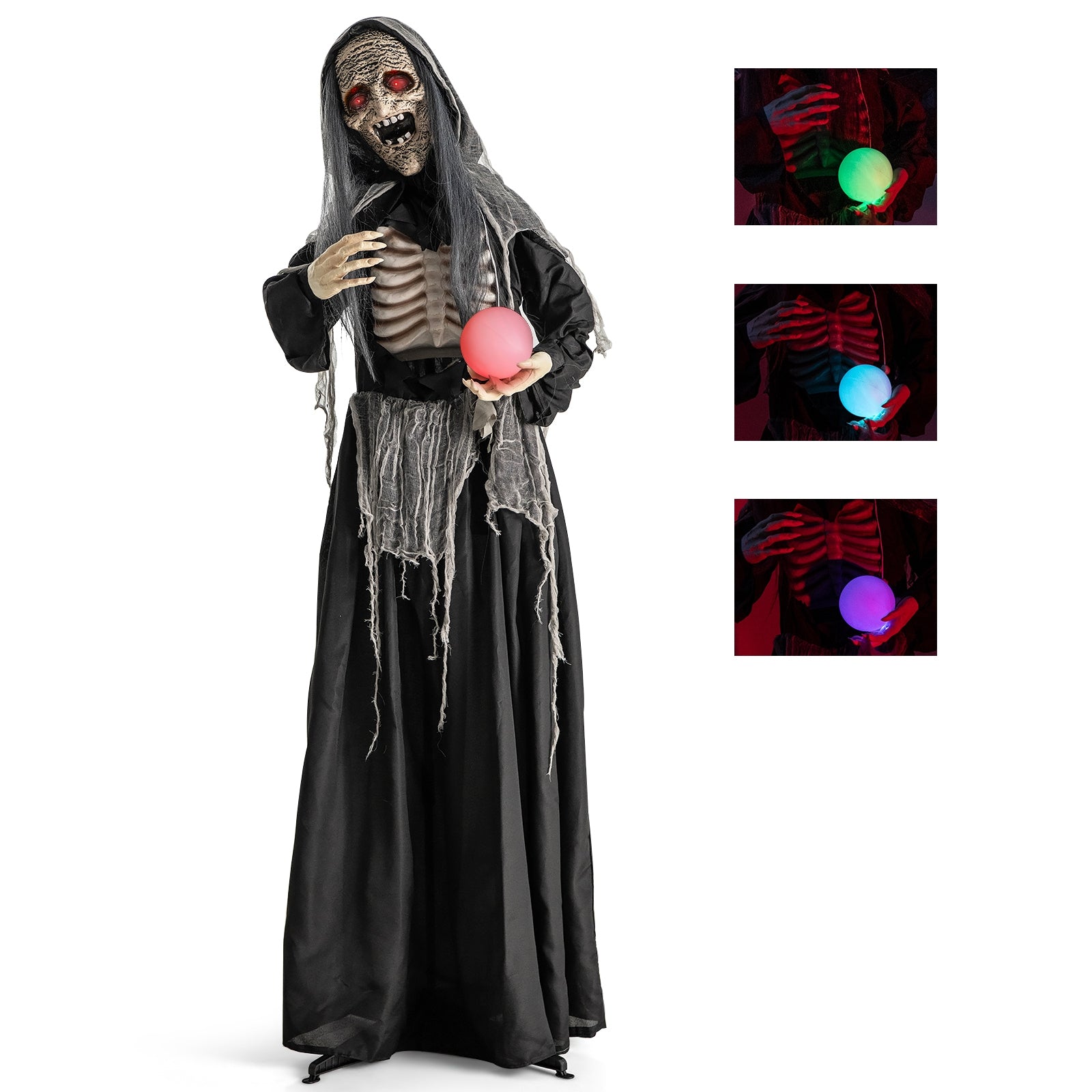 6ft Halloween Witch Animatronic, Light Up Eyes, Magical Ball, Black Halloween Black at Gallery Canada