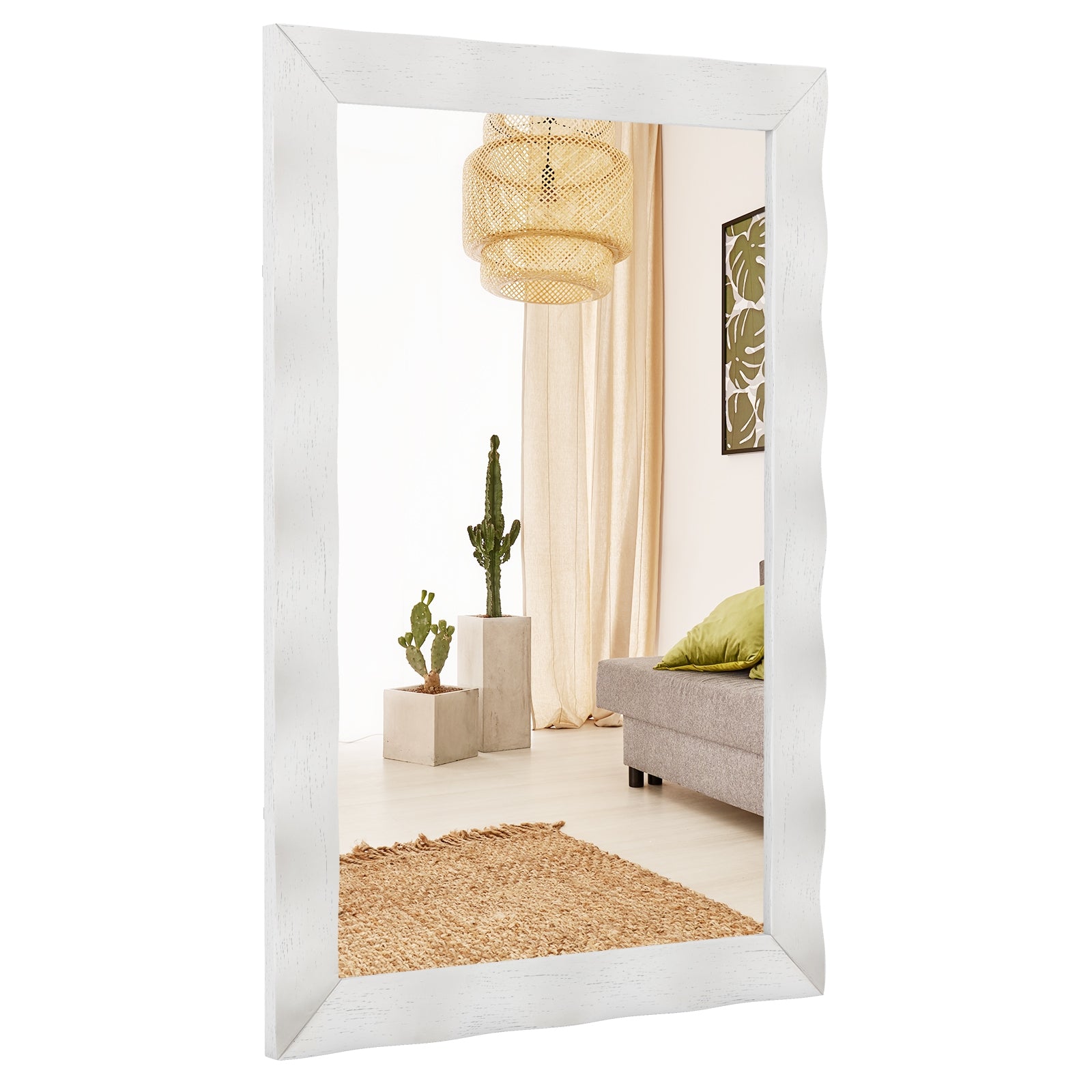 41.5 x 28 inches Farmhouse Wall Mirror with Solid Wood Frame, White Wall Mirrors White at Gallery Canada
