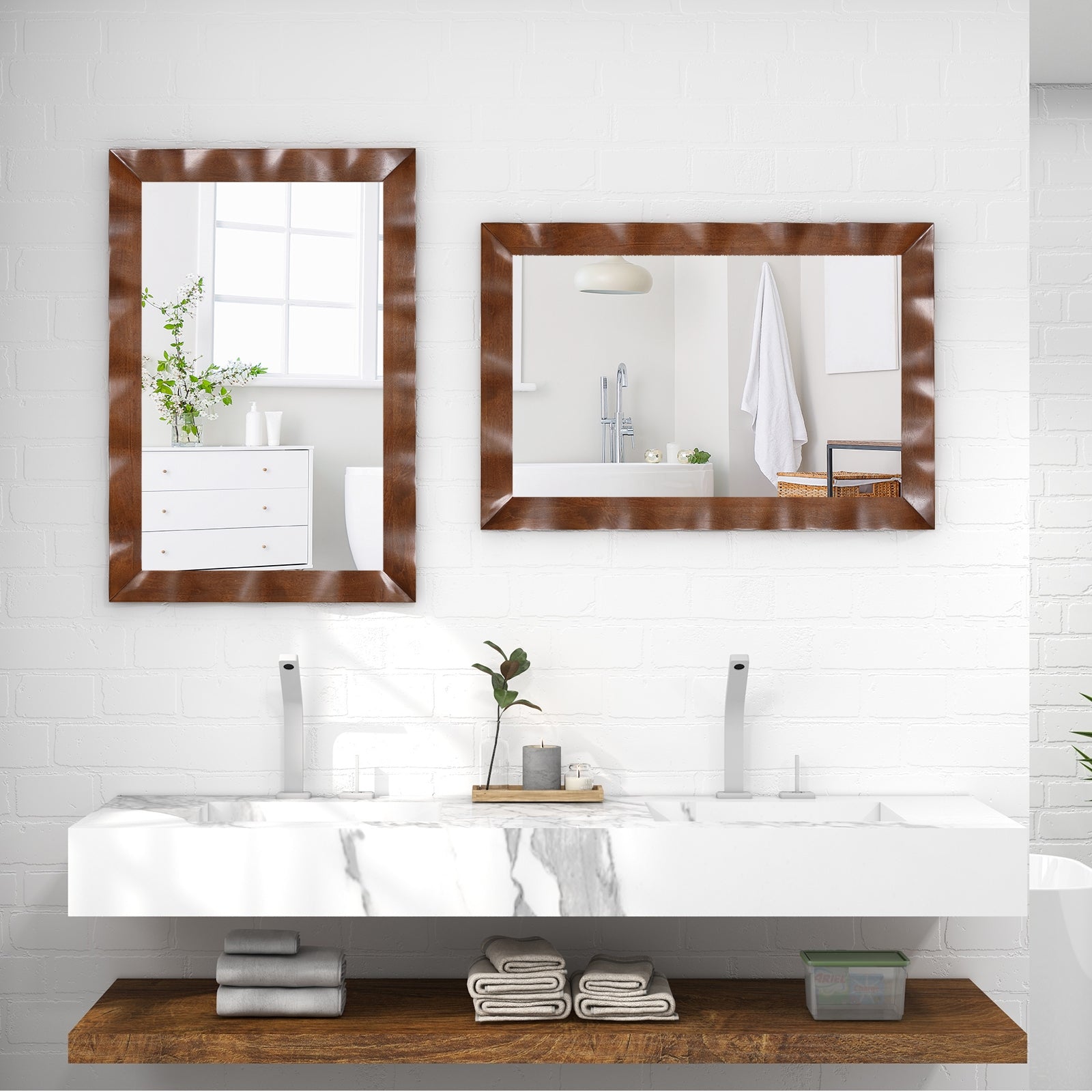 41.5 x 28 inches Farmhouse Wall Mirror with Solid Wood Frame, White Wall Mirrors at Gallery Canada