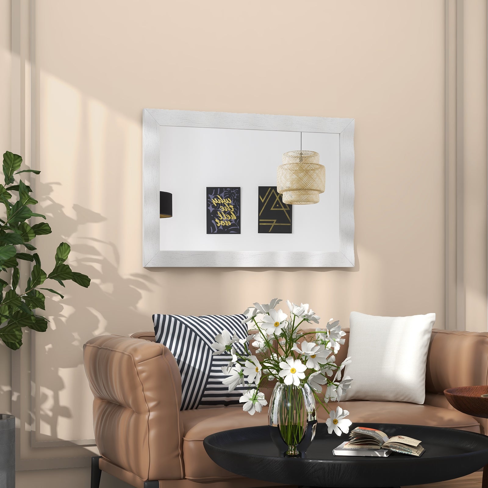 41.5 x 28 inches Farmhouse Wall Mirror with Solid Wood Frame, White Wall Mirrors at Gallery Canada