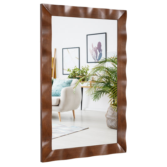 41.5 x 28 Inches Farmhouse Wall Mirror, Solid Wood Frame, Brown