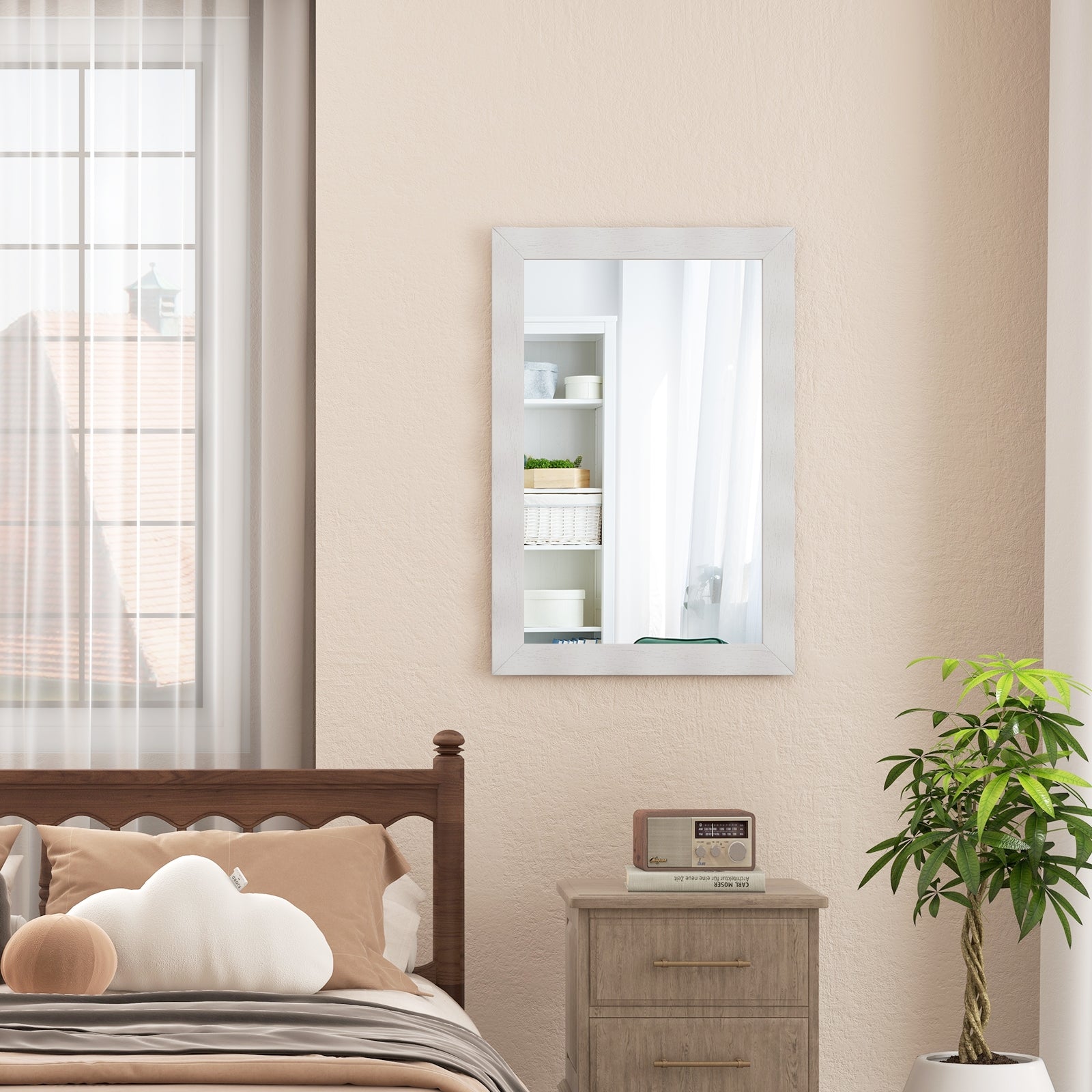 41.5 x 28 inches Farmhouse Wall Mirror with Solid Wood Frame, White Wall Mirrors at Gallery Canada